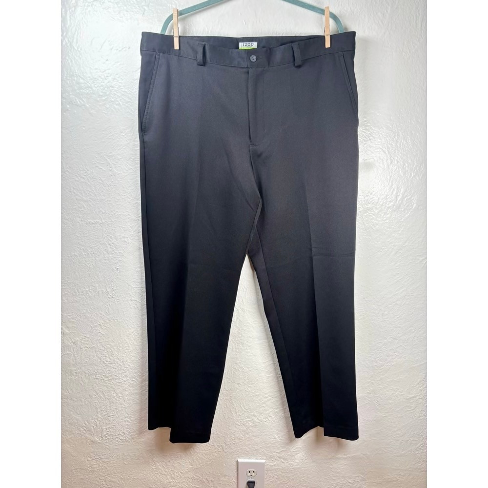 IZOD PerformX Dress Pants Mens 40x32 Black Flat Front Office Professional